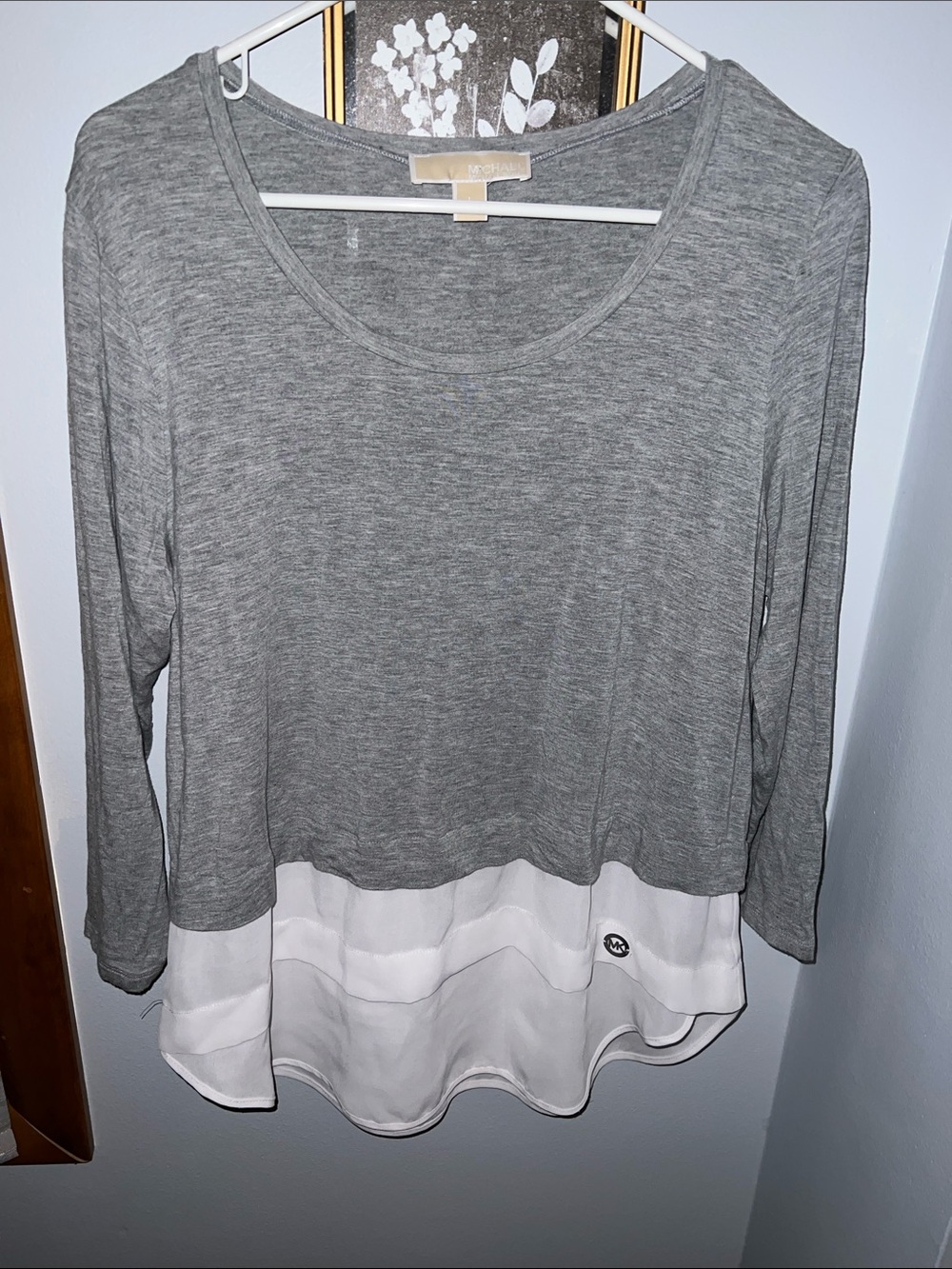 Michael Kors Grey Top with White Layered Hem